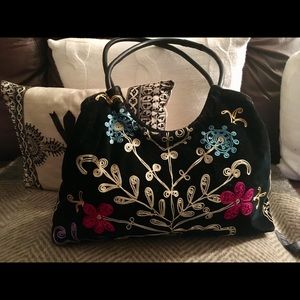 EUC black velvet Turkish embroidered boho pursue